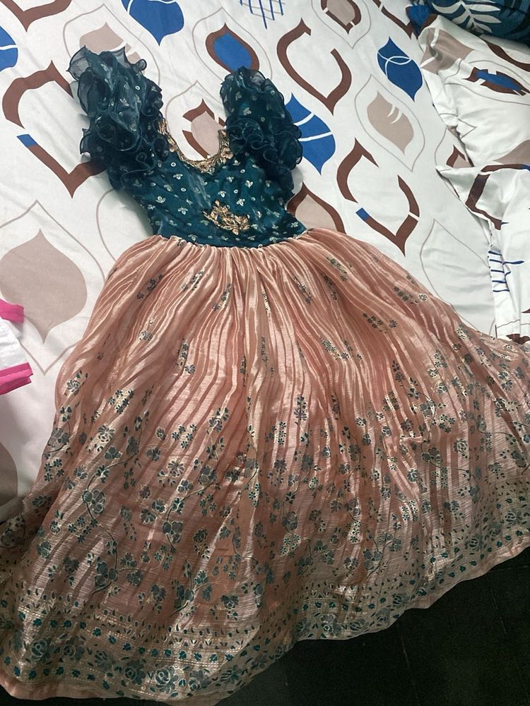 Beautiful Teal &amp; Peach long frock