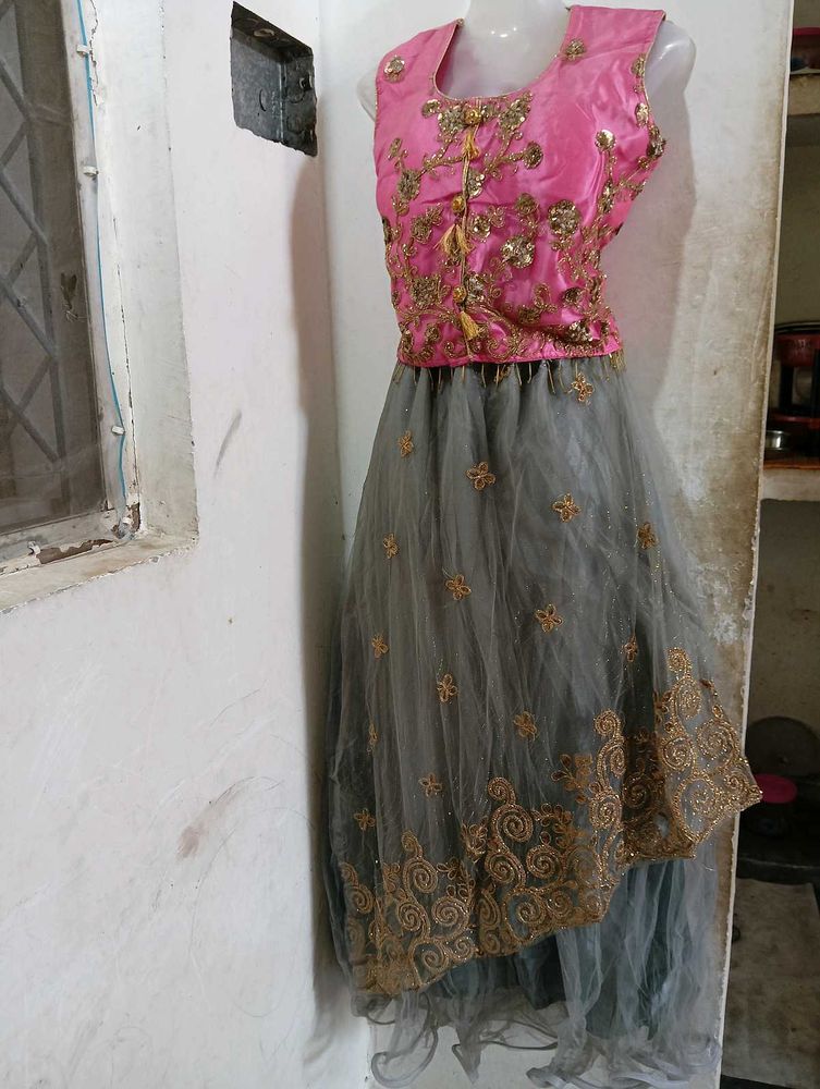 Pink &amp; Gray Embellished Party Dress