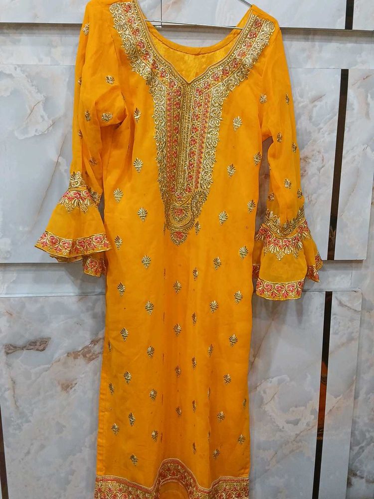 Yellow Embroidered Kurti