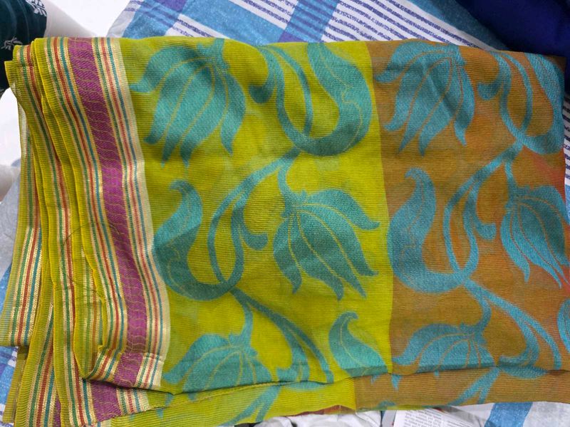 Vibrant Leaf Print Saree