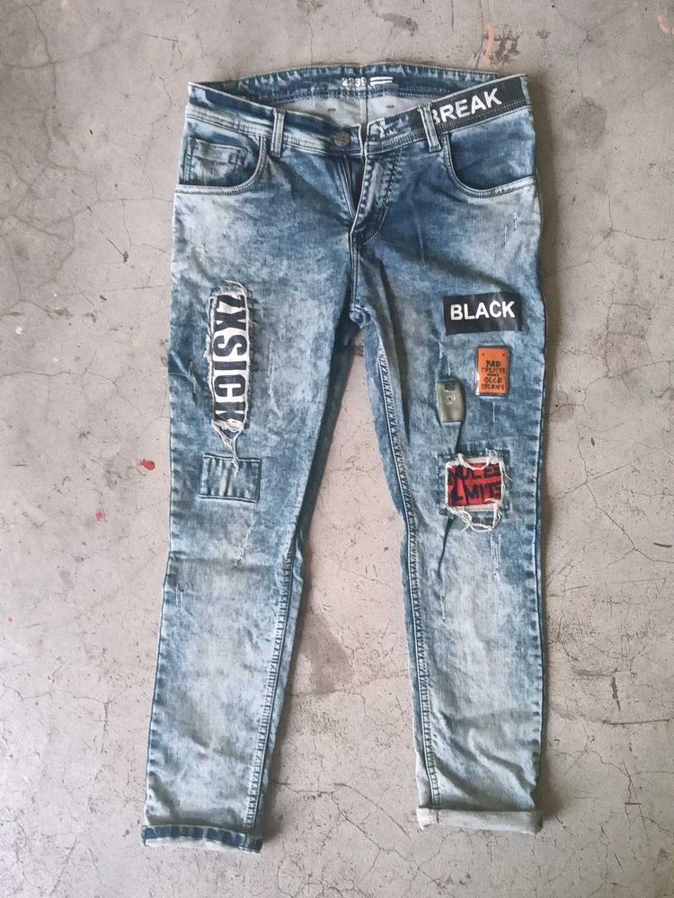 Distressed Patch Jeans
