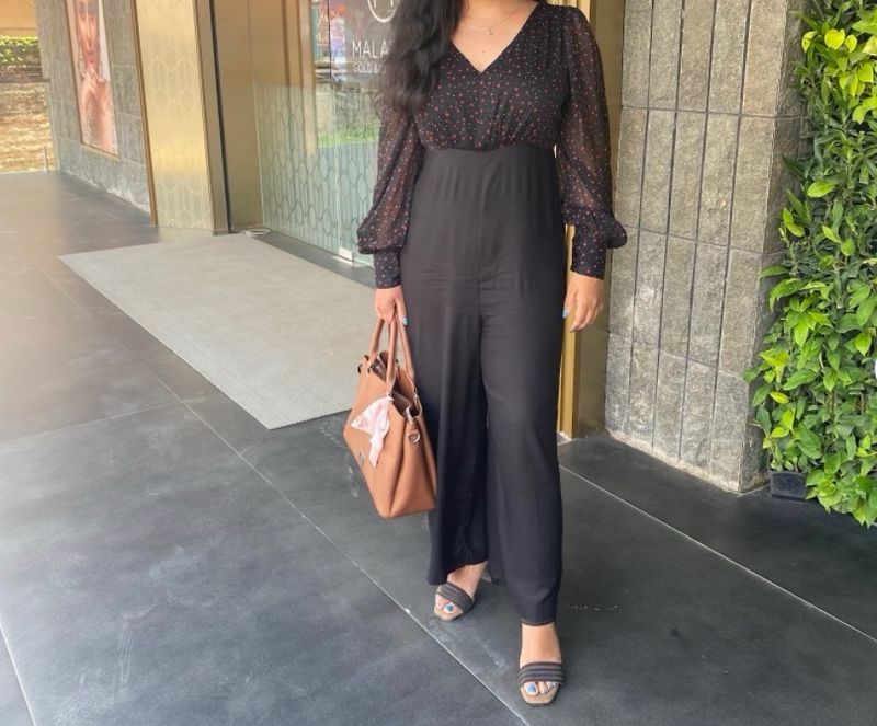 Cute Black Jumpsuit With Small Red Heart Details