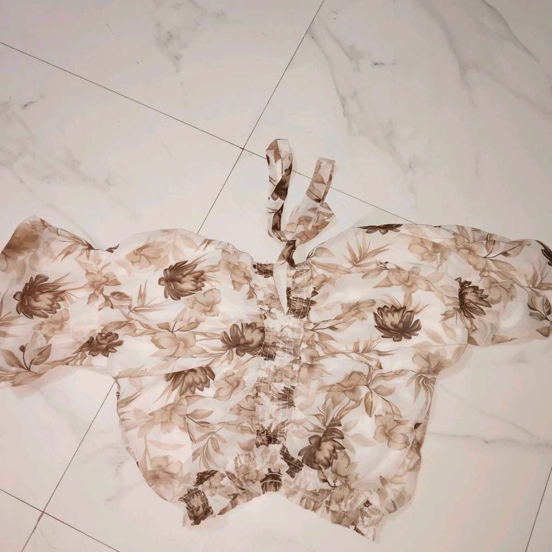 Floral Sheer Off-Shoulder Top