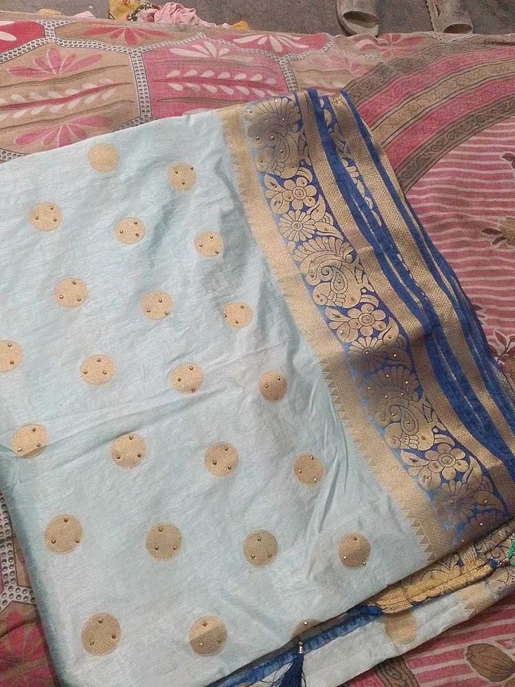 Elegant Light Blue Saree with Gold Motifs