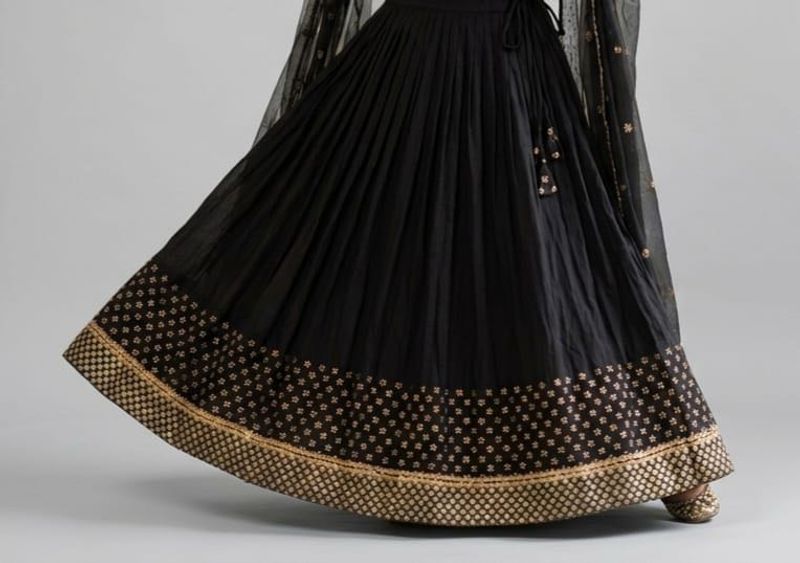 Elegant Black Lehenga with Gold Border