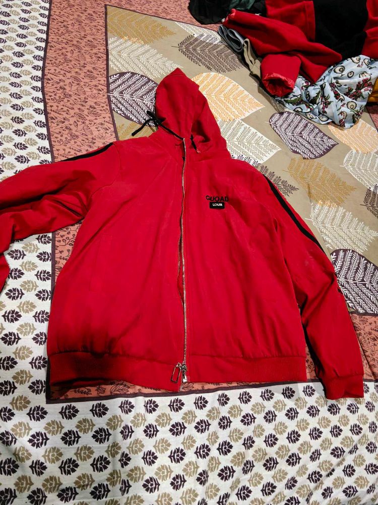 Red Zip-Up Hoodie Winter