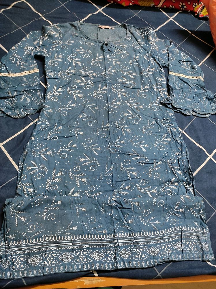 Floral Print Blue Dress with Bell Sleeves