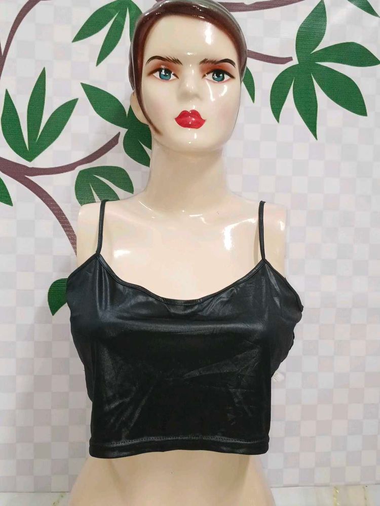 (100)Black Faux Leather Cami Top