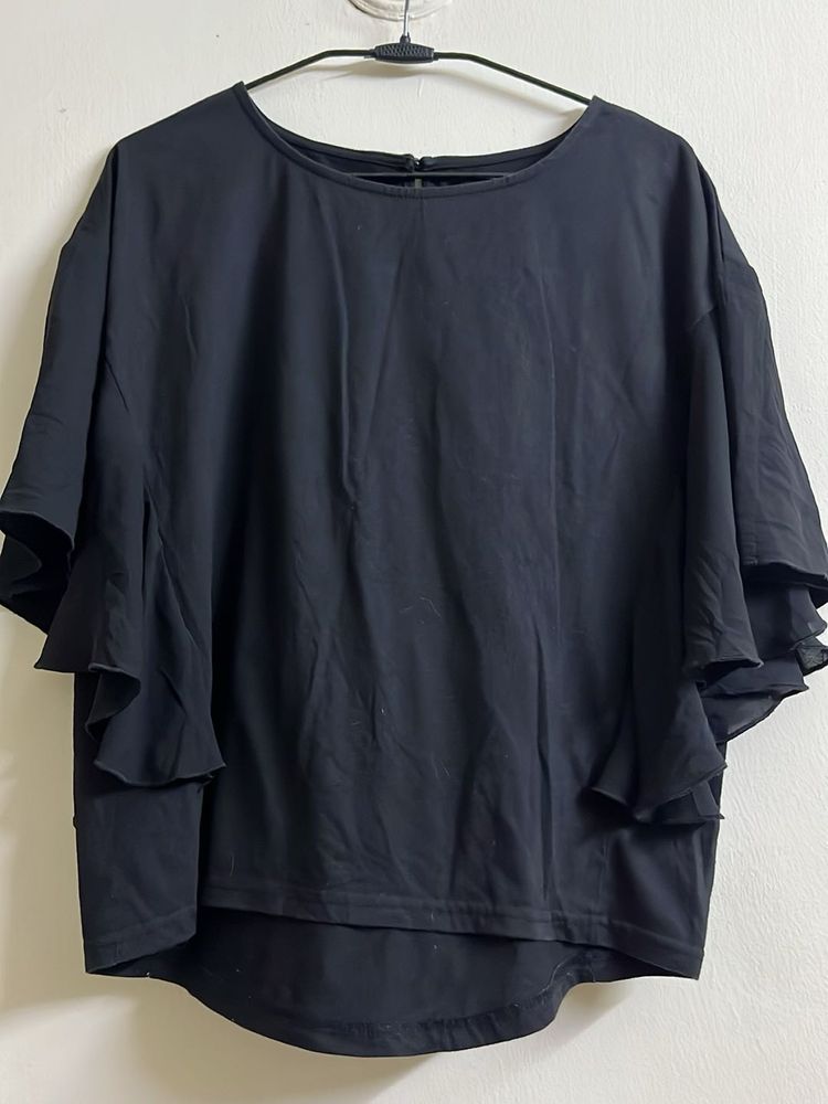 Chic Black Ruffle Sleeve Top