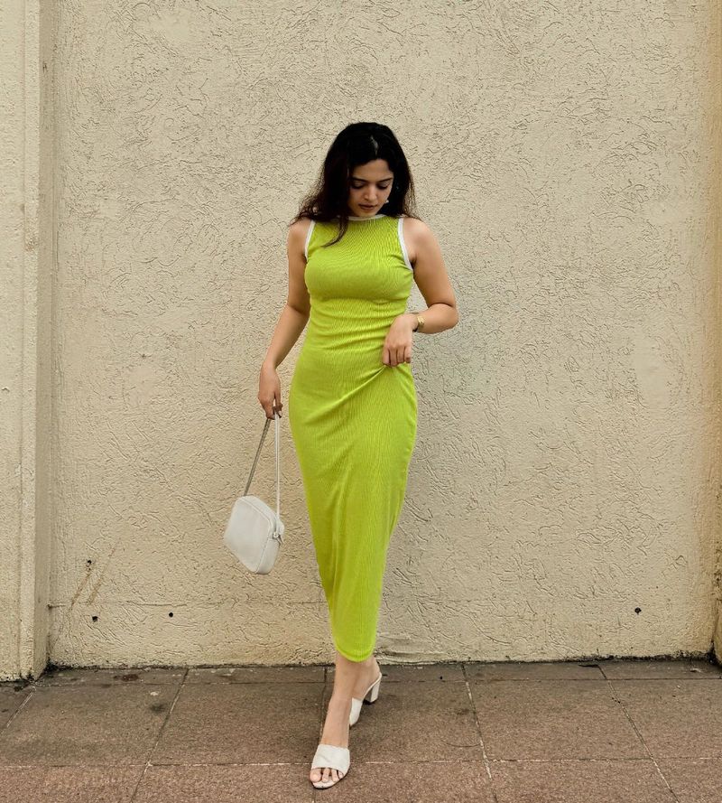 New Lime Green Bodycon Midi Dress