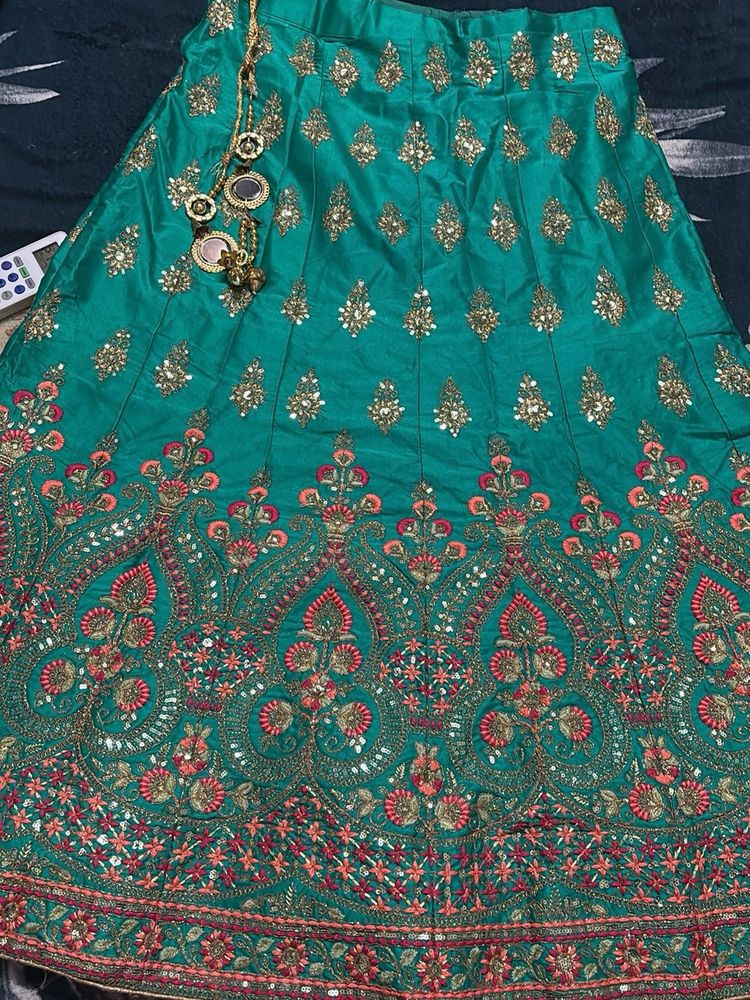Embellished Teal Lehenga Skirt