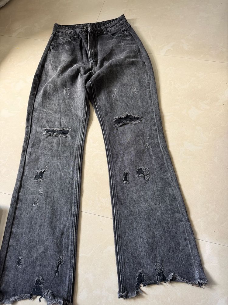 28 waist Distressed Grey Flare Jeans