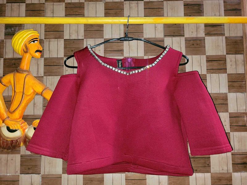 Chic Cold Shoulder Embellished Top