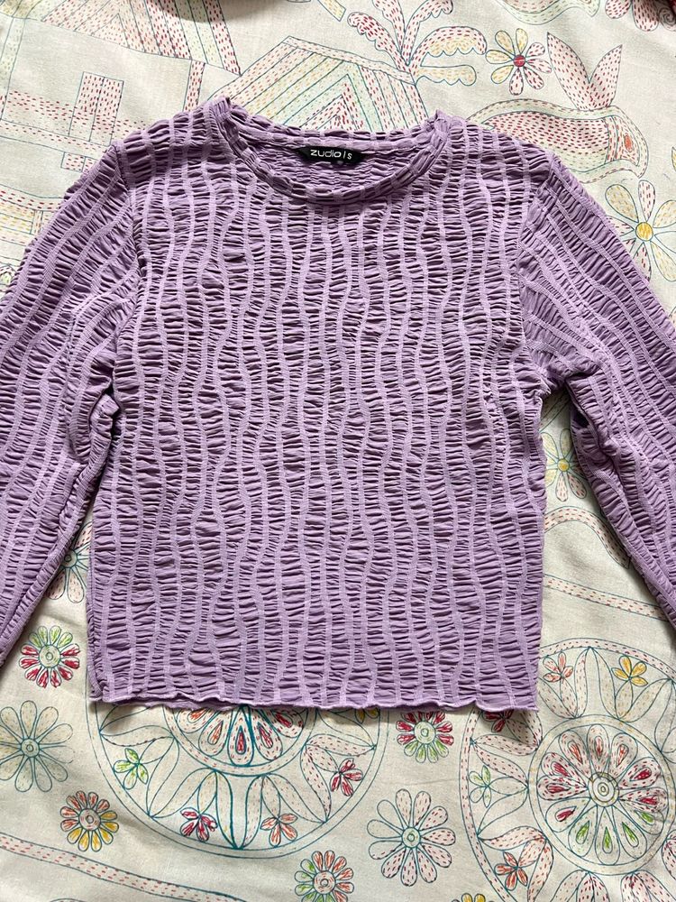 Zudio Purple Smocked Long Sleeve Top