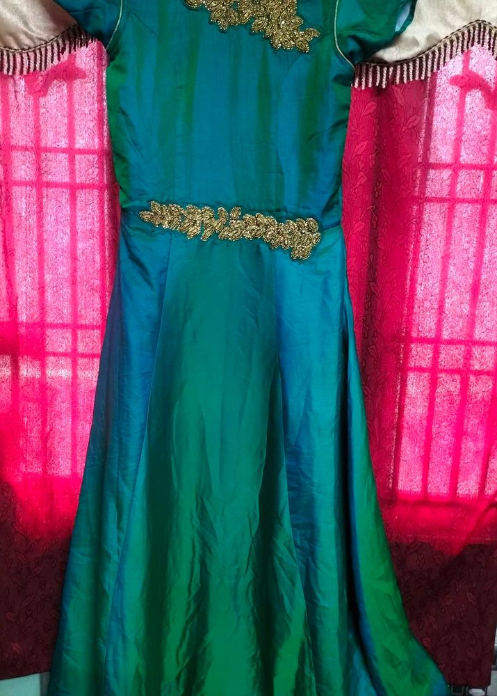 Beautiful Teal &amp; Green Embellished Gown