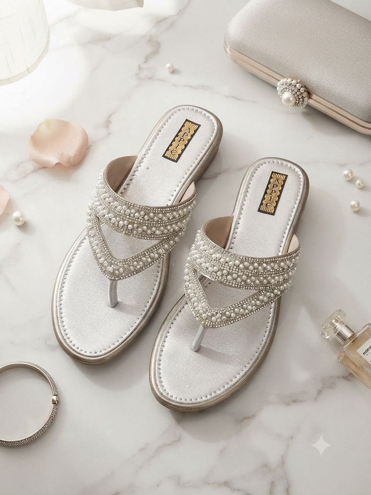 Embellished Silver Flat Sandals
