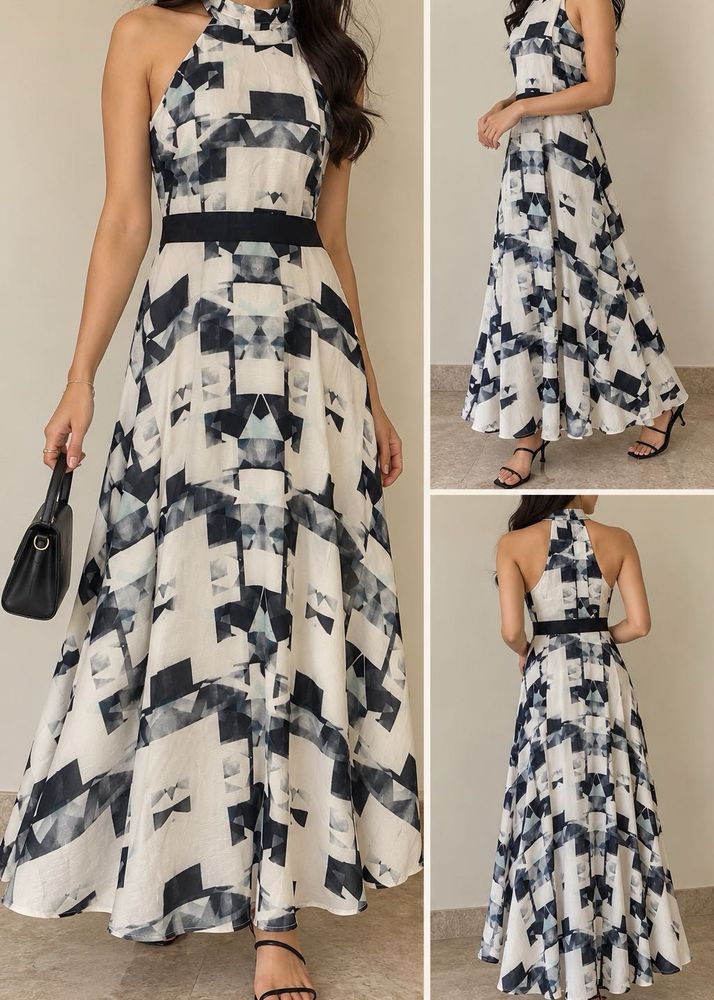 Elegant Geometric Print Maxi Dress