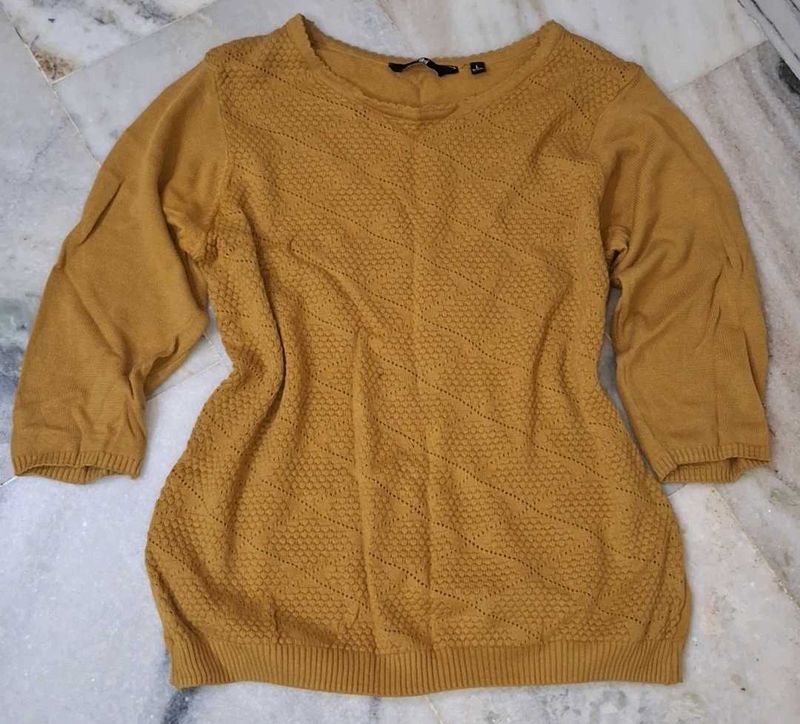Mustard Knit 3/4 Sleeve Top