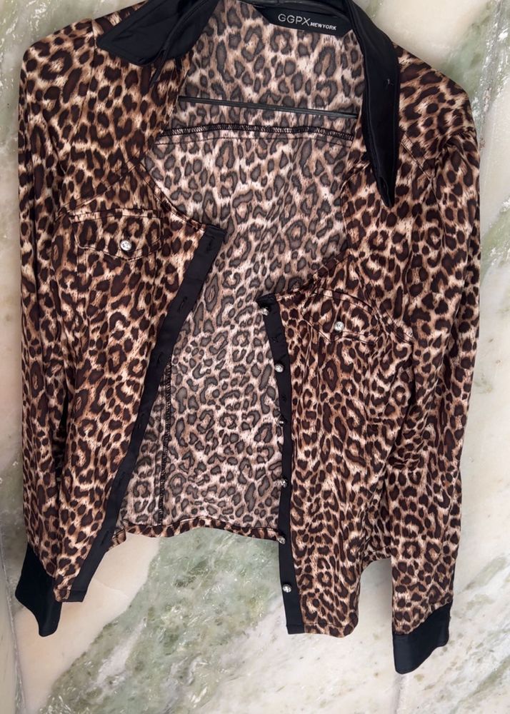 GGPX New York leopard print collared blouse