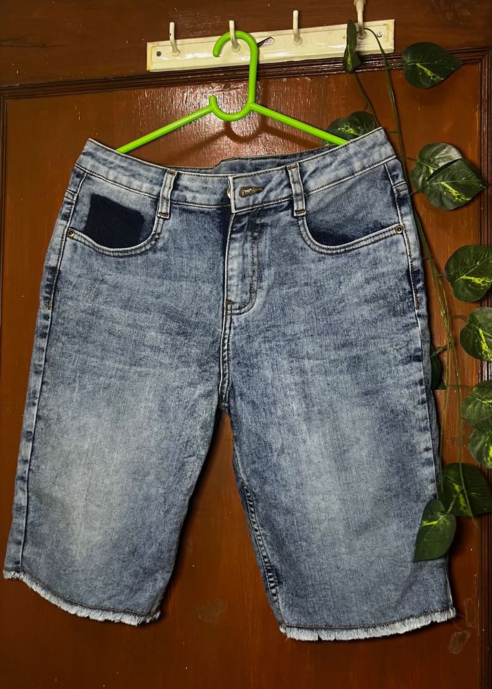 Washed Denim Bermuda Shorts