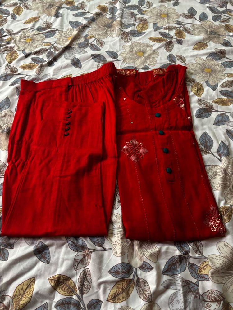 Elegant Red Kurta Set with Embellishments