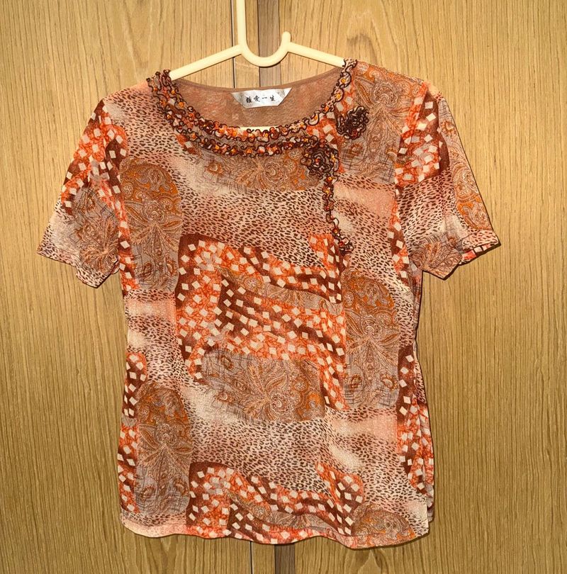 Vintage Y2K Patterned Sheer Top