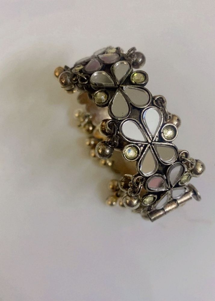 Oxidized Silver Mirror Work Bangle