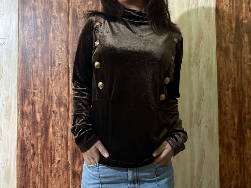 Velvet Button Detail Top