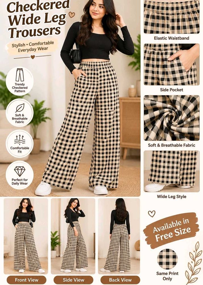 Checkered Wide Leg Trousers
