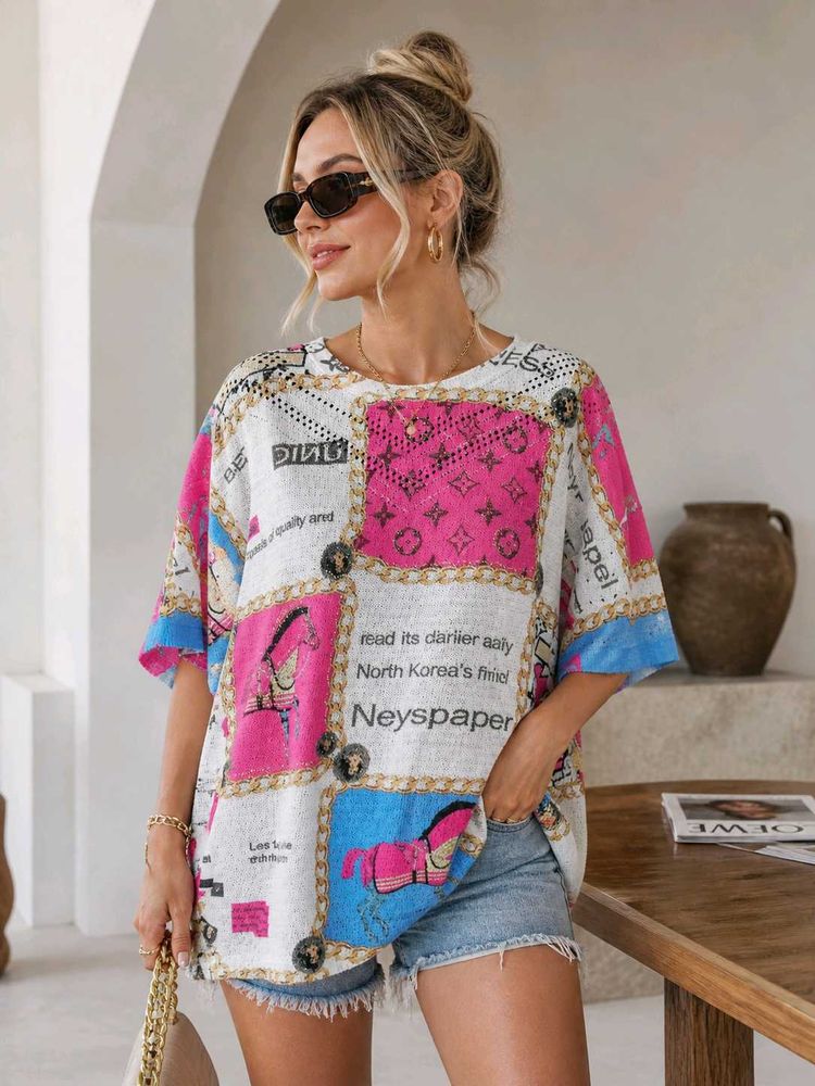 Boho Patchwork Horse Print Tunic Top