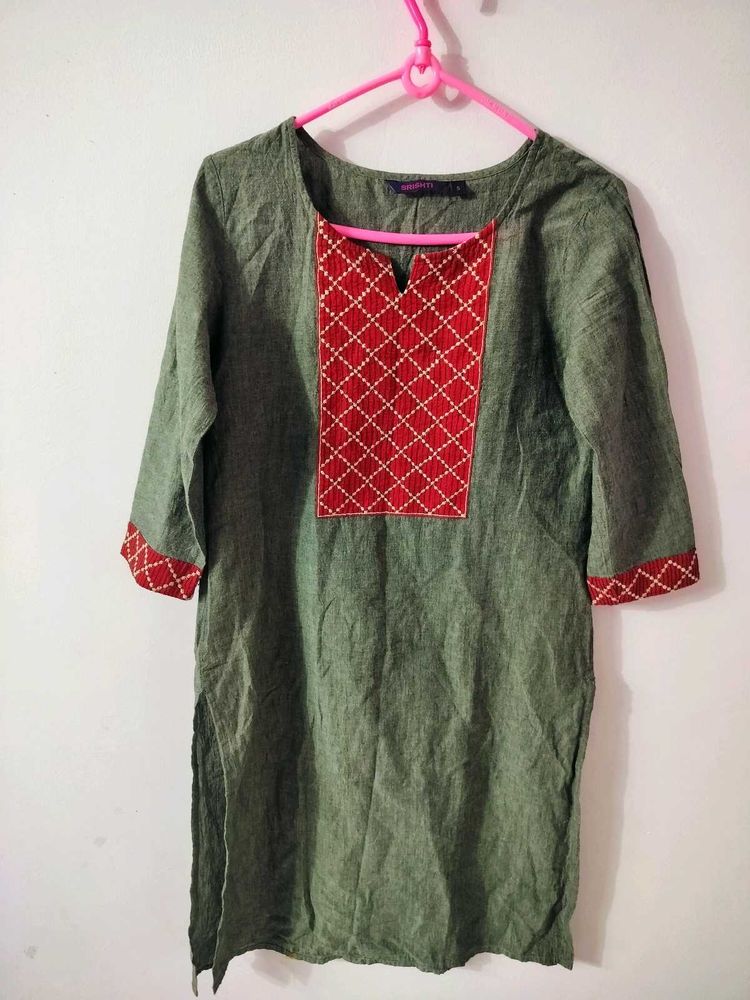 FBB SRISHTY Grey &amp; Red Embroidered Kurti