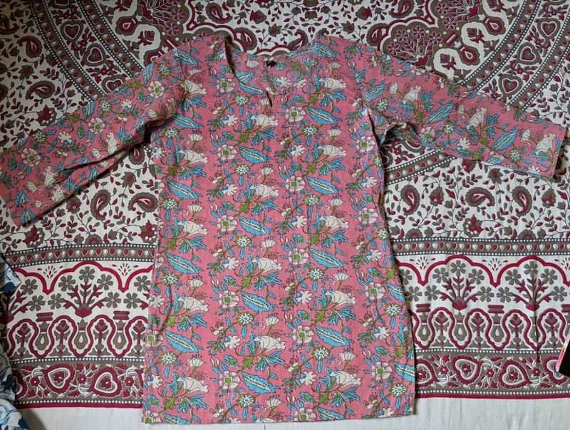 Pink Floral Cotton Kurta