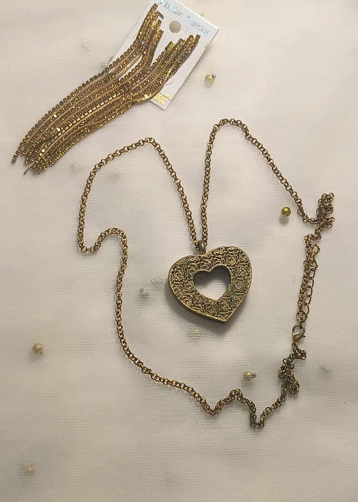 Gold Heart Necklace &amp; Earrings