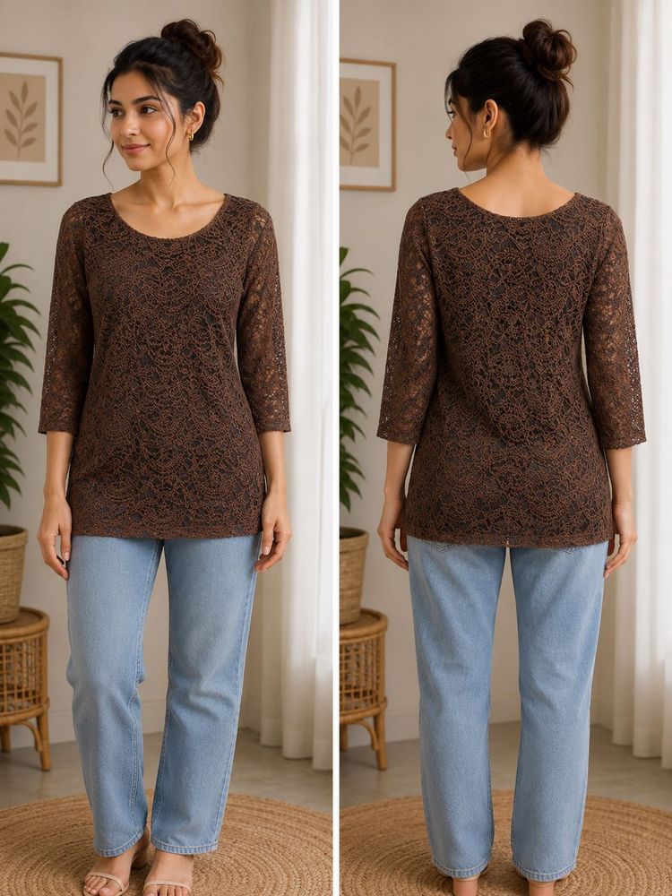 Elegant Brown Lace Top