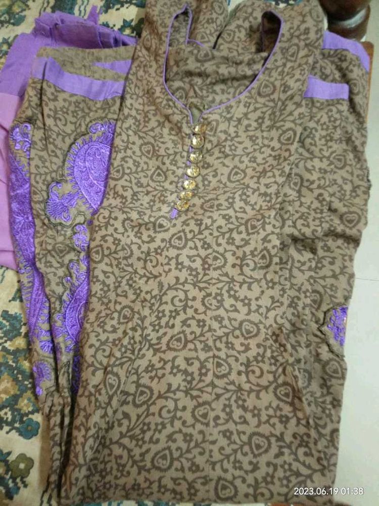Grey &amp; Purple Kurti Set