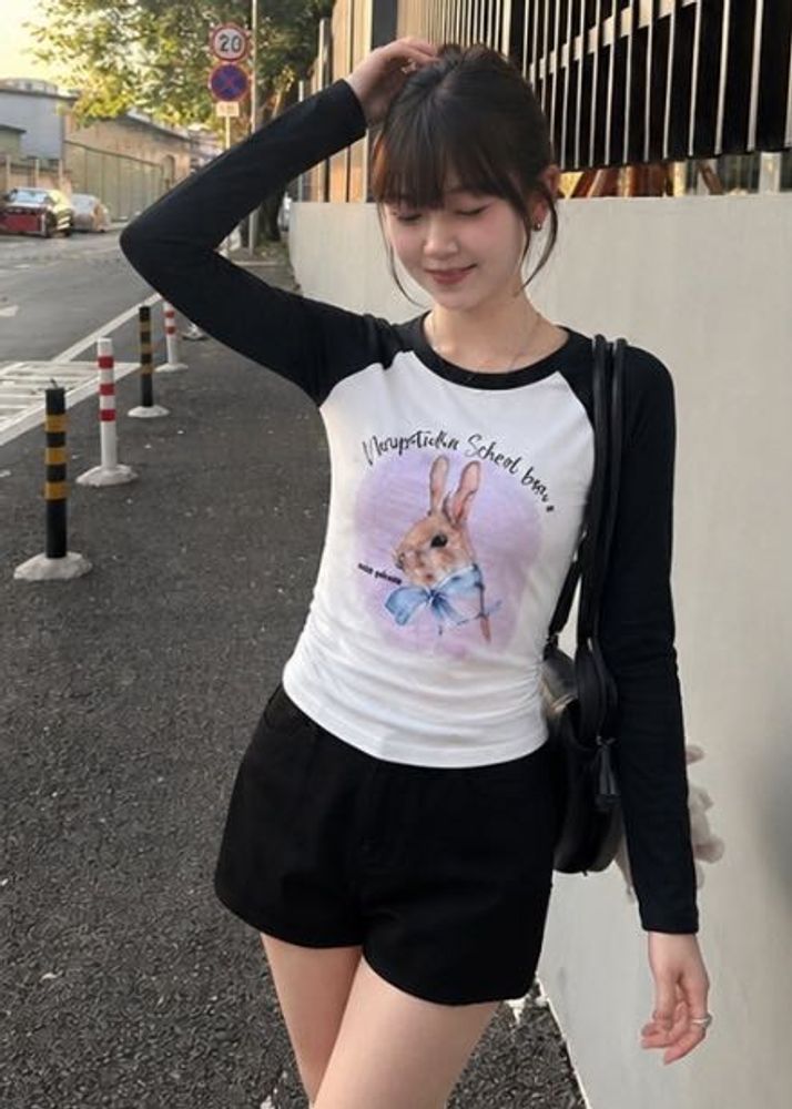 Cute Bunny Graphic Long Sleeve Top