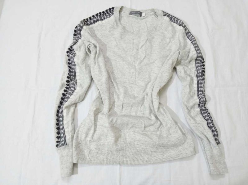 Light Grey Sweater with Embellished Sleeves