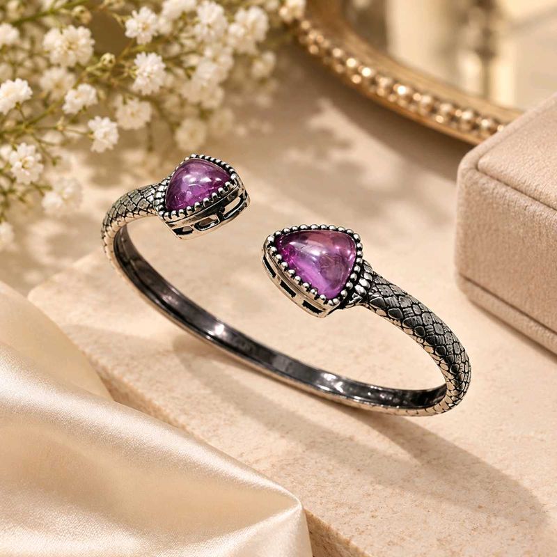 Unique Snake Design Amethyst Bangle