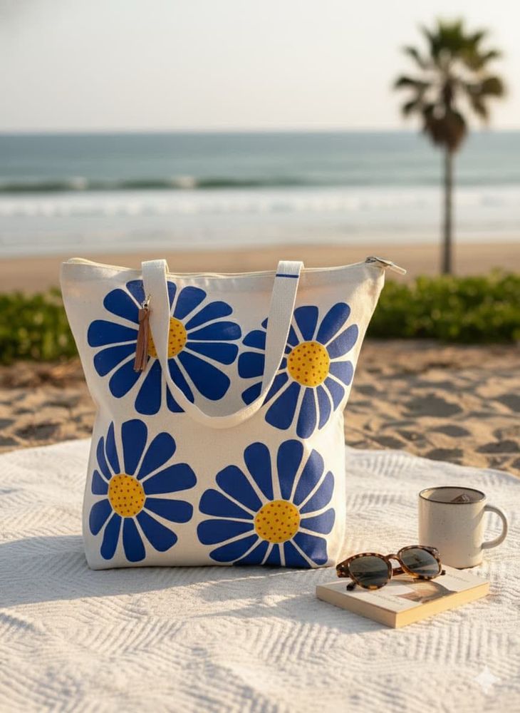 flower print hand painted tote bag