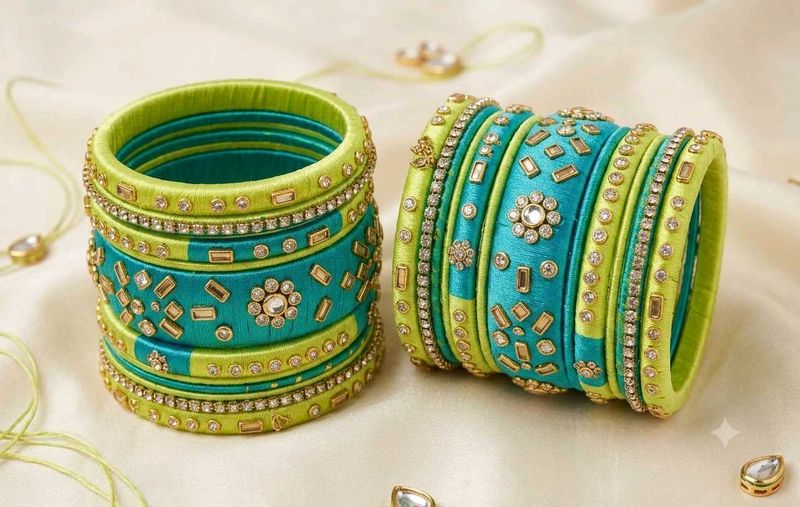Stunning Silk &amp; Kundan Bangles - Set of 24