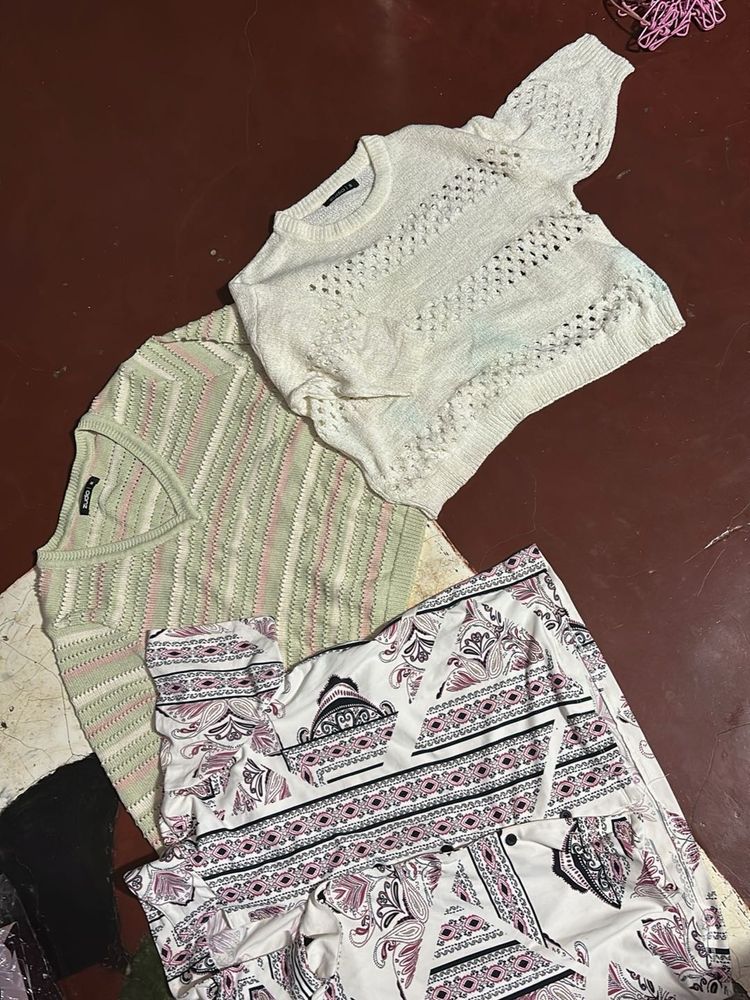 Chic Knit Tops &amp; Printed Skirt Set