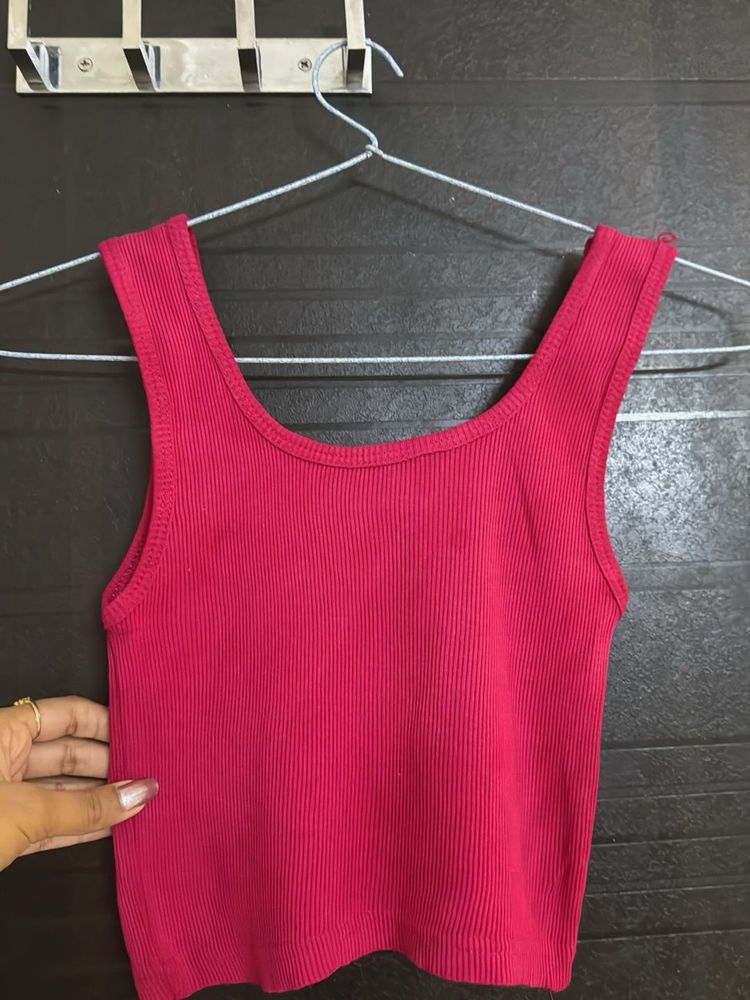Ribbed Pink Cropped Tank Top
