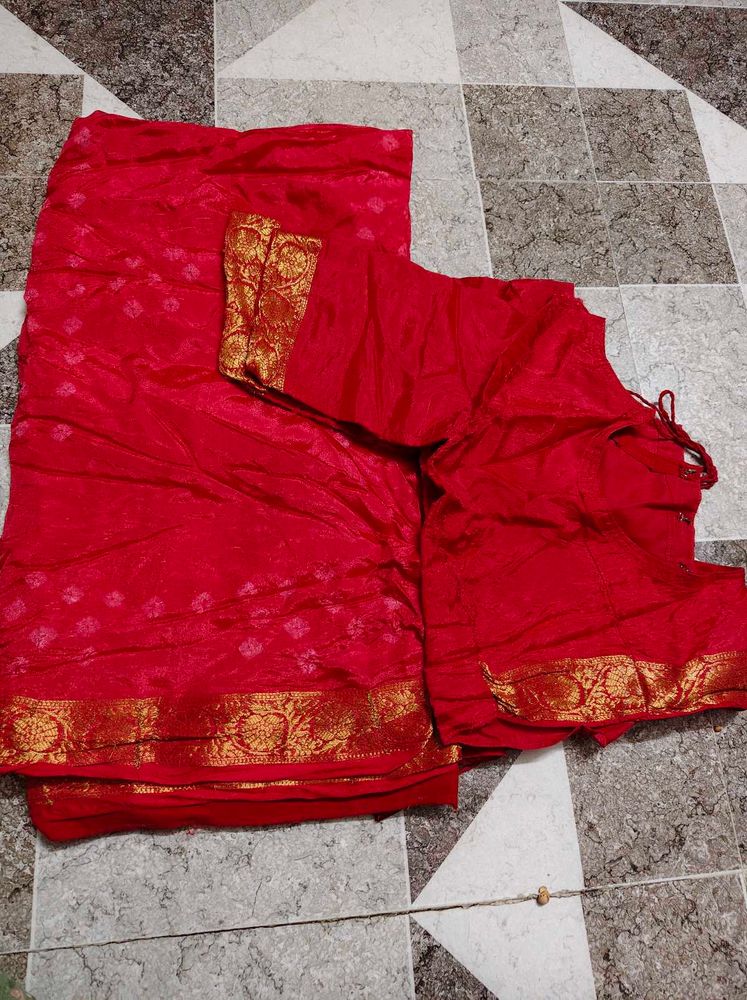 Elegant Red Saree with Blouse