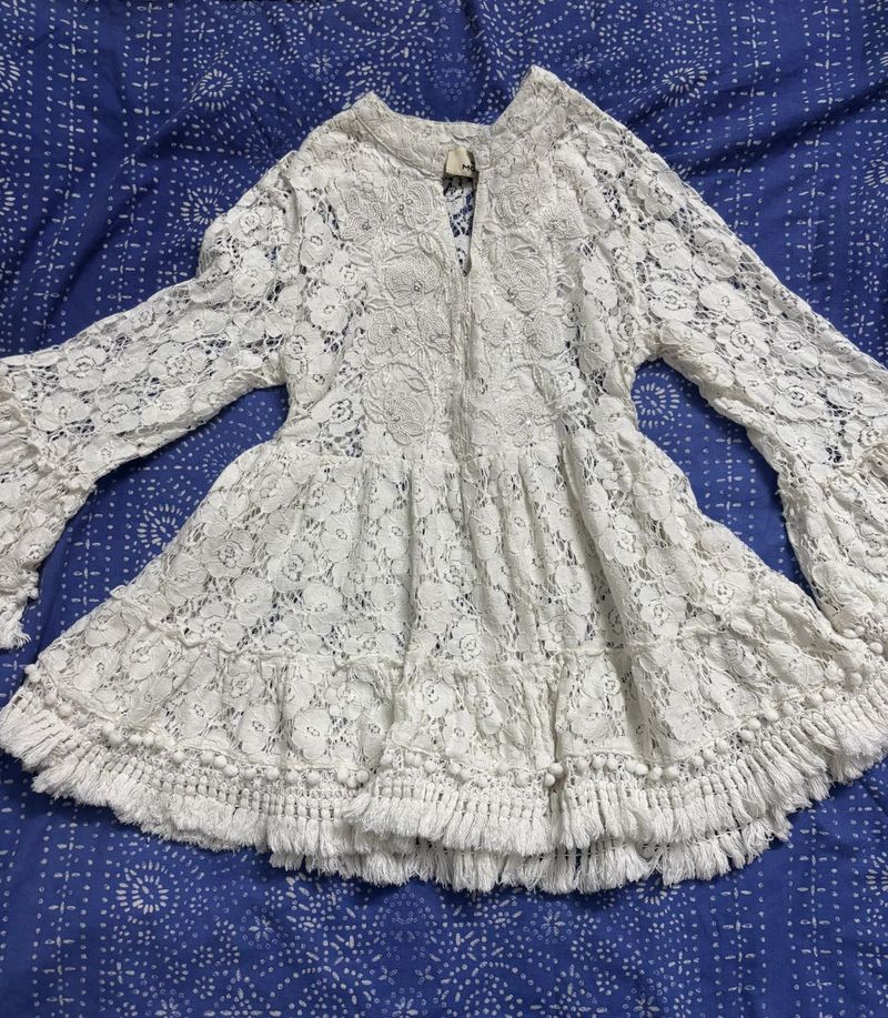 Boho White Lace Tassel Blouse