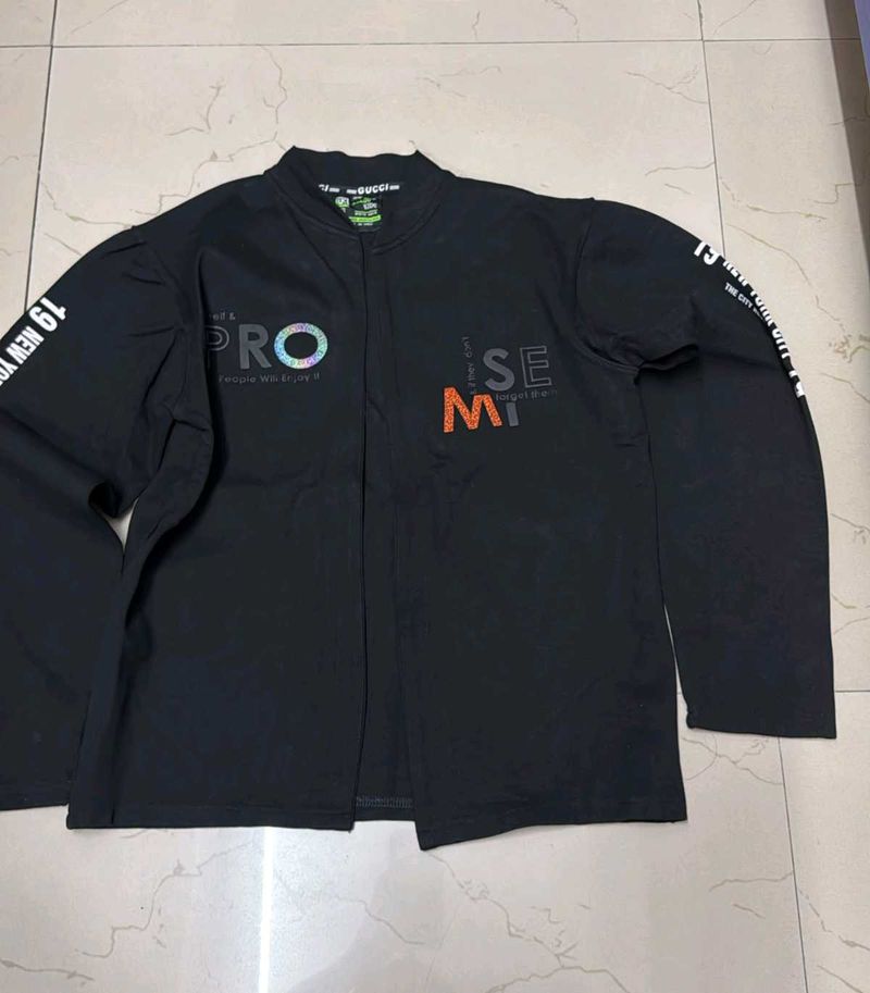 Black Graphic Print Long Sleeve Jacket