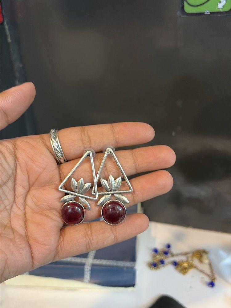 Triangle Lotus Stone Earrings