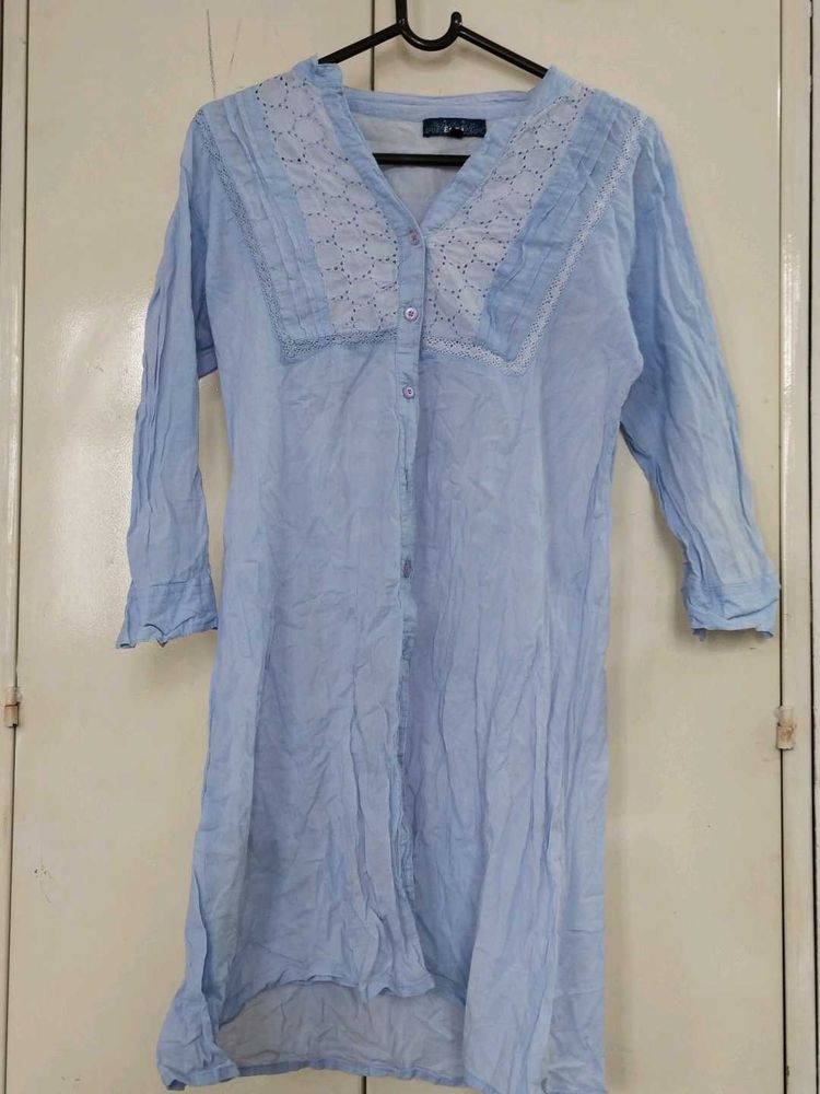 Light Blue Embroidered Tunic Top