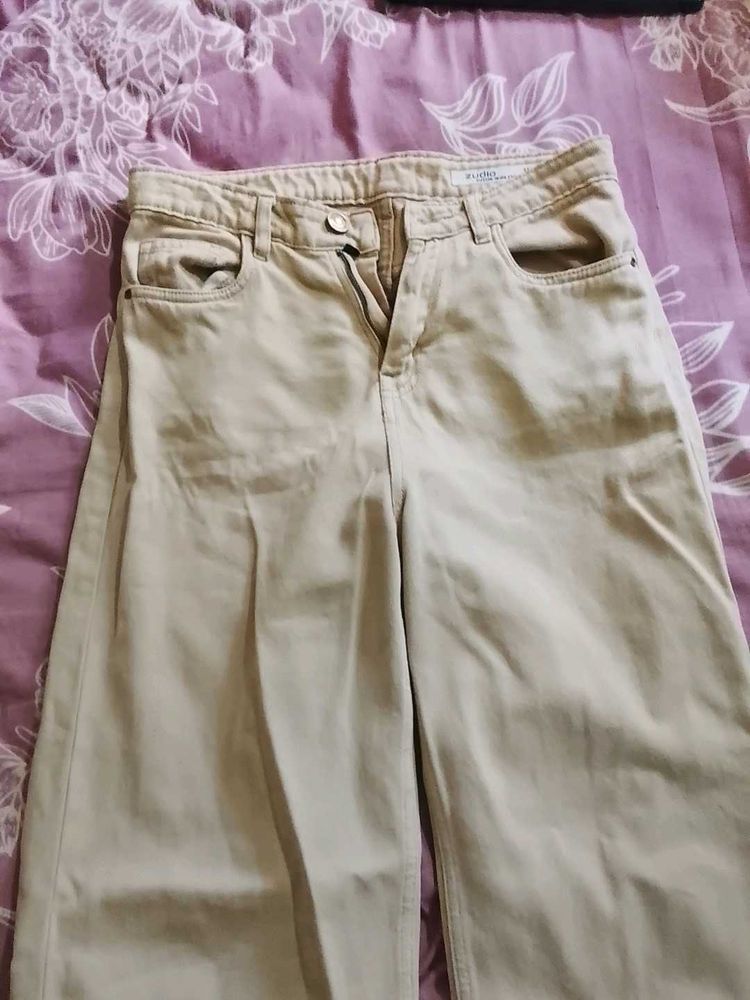 Stylish Beige Wide Leg Pants