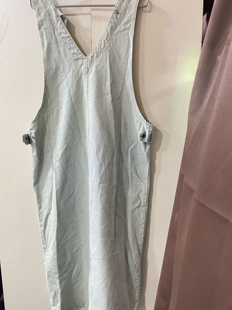 Light Wash Denim Pinafore Dress