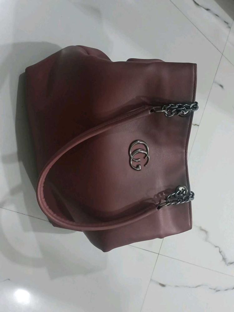 Chic Maroon Tote Bag with Chain Detail